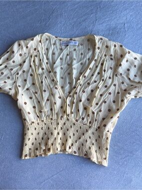 Faithfull the Brand Yellow Polka Dot Smocked Crop Top